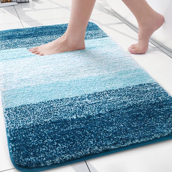 Arotive Microfiber Bathroom Rugs, Shaggy Soft and Absorbent Bath Rug, Thick Plush Machine Washable Dry Bath Mats for Bathroom, Tub and Shower, 24x16, Peacock Blue, Rectangular