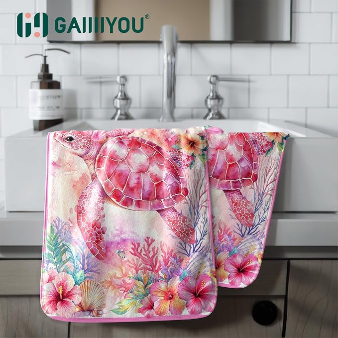 Sea Turtle Pink Hand Towels Soft Microfiber Fingertip Towel for Bathroom Kitchen