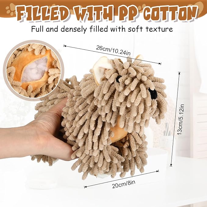 Tegeme 1 Pcs Chenille Dog Hand Towel Fuzzy Towel Absorbent Microfiber Soft for Bathroom Kitchen Washstand (Brown,Standing Dog)