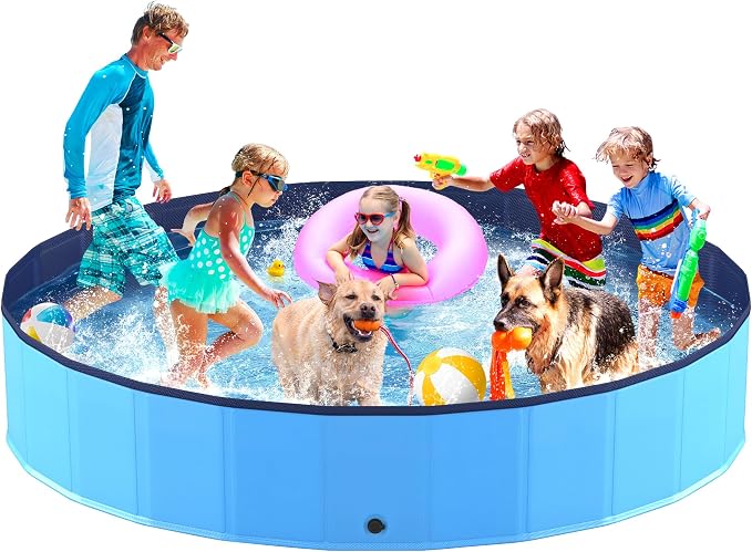 Niubya Foldable Dog Swimming Pool, Collapsible Pet Bathtub, Hard Plastic Bath Pool for Dogs and Cats, 97 x 16 in