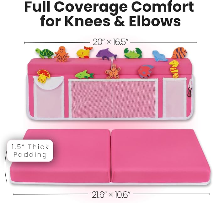 Bath Kneeler –8 Suction Cups & 1.5" Padding.Certified Non Toxic Bath Kneeling Pad for Bath Tub & 5 Bath Toy Organizer. Fast Dry Baby Bath Kneeler and Elbow Rest Pad Set by Supa Ant-Pink.