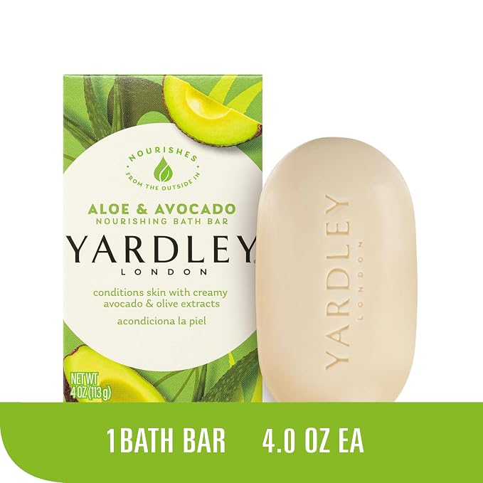 Yardley London Nourishing Bath SoapBar Aloe & Avocado, Conditions Skin with Creamy Avocado & Olive Extracts, 4.0 oz BathBar, 1 Soap Bar (Pack of 3)