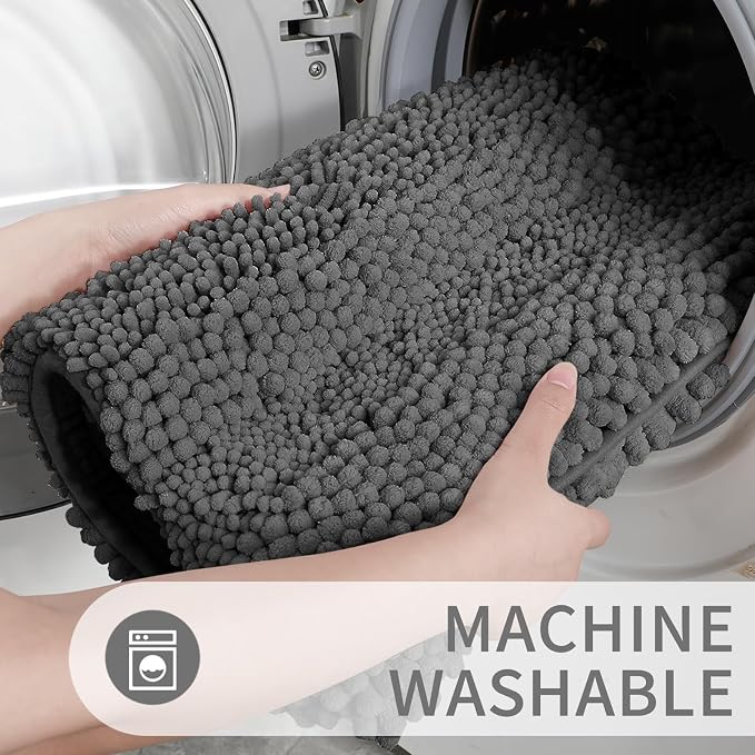 Yimobra Toilet Rugs U Shaped Washable 24 x 20, Non Slip and Super Absorbent Toilet Mat, Quick Dry, Ultra Luxury Microfiber Chenille Plush Fluffy Contour Bath Rugs for Toilet Base, Dark Gray