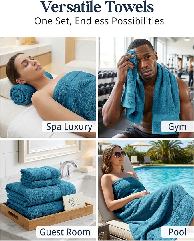 LANE LINEN Luxury Cotton Bath Towel Set of 16 - Soft, Absorbent & Quick Dry - 4 Bath, 8 Washcloths, 4 Hand Towels for Bathroom - OEKO TEX Certified - Smart & Durable Choice for Every Home - Sea Port