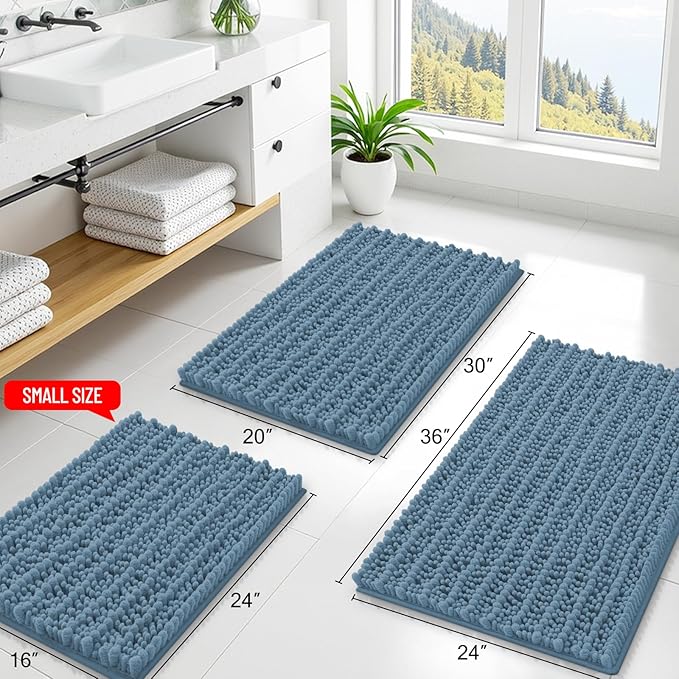 Smiry Bathroom Rugs Mat 32x20, Extra Soft Absorbent Chenille Bath Rugs, Non Slip Rubber Backing Machine Washable Quick Dry Bath Mats for Bathroom Floor, Tub, Shower, Home Accessories, Grayish Blue