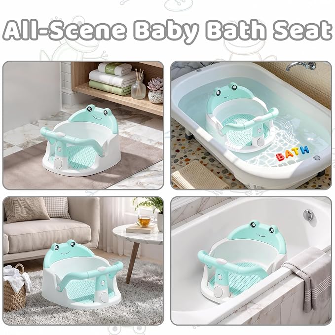Baby Bath Seat for Babies 6 Months & Up, Non-Slip Toddler Bath Seat with Suction Cup, Safe and Comfortable Portable Infant Bathtub Chair for Bathroom, Bathtub Tub Sitting Up (Mint Green)