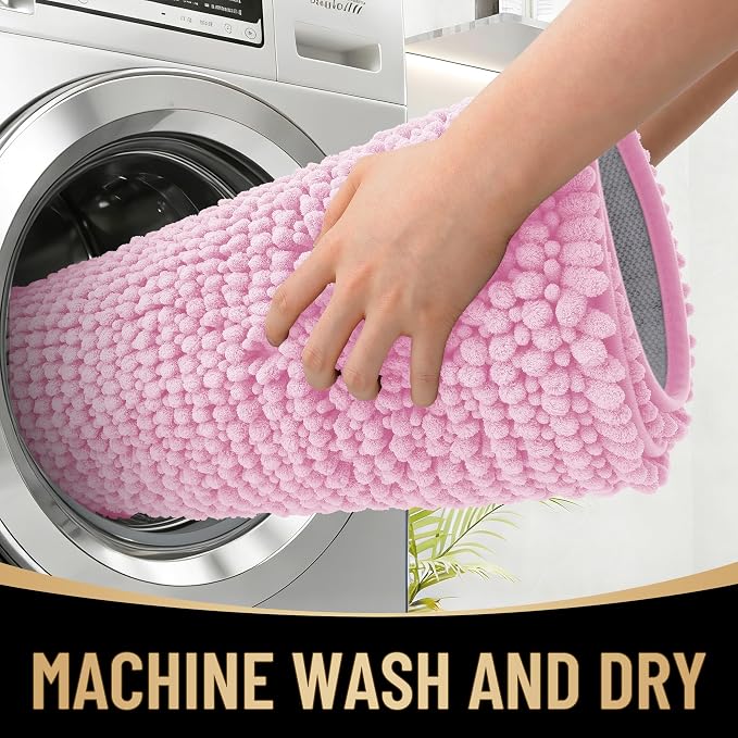 OLANLY Thick Small Bathroom Rugs 24x16, Extra Soft Absorbent Chenille Bath Rugs, Rubber Backing, Machine Wash Dry, Bath Mats for Bathroom Floor, Tub and Shower, Home Decor Accessories, Pink