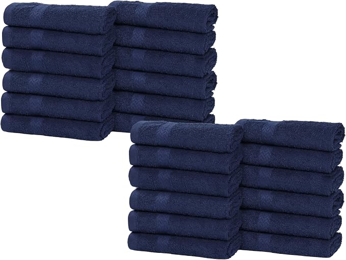 Superior 24-Piece Cotton Face Towel/Washcloth Set, Small Towels for Facial, Spa, Resort, Quick Wash, Gym, Resort, Bathroom Essentials, Master/Guest Bath Decor, Soft, Franklin Collection, Blue