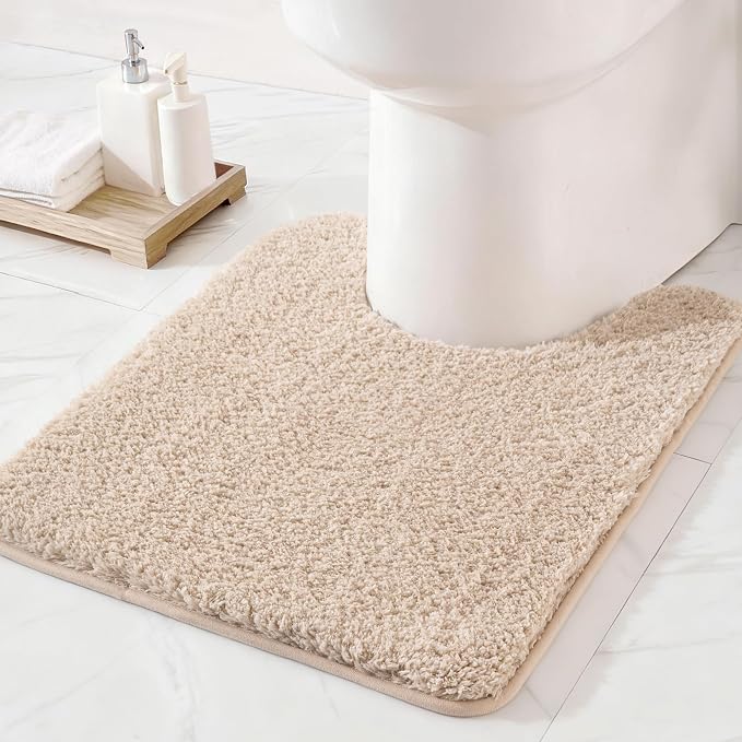 Exclusivo Mezcla Toilet Rugs U-Shaped 20x24, Extra Soft Non Slip Absorbent Microfiber Bath Rugs, Machine Washable Quick Dry Bath Mats for Toilet, Solid Camel