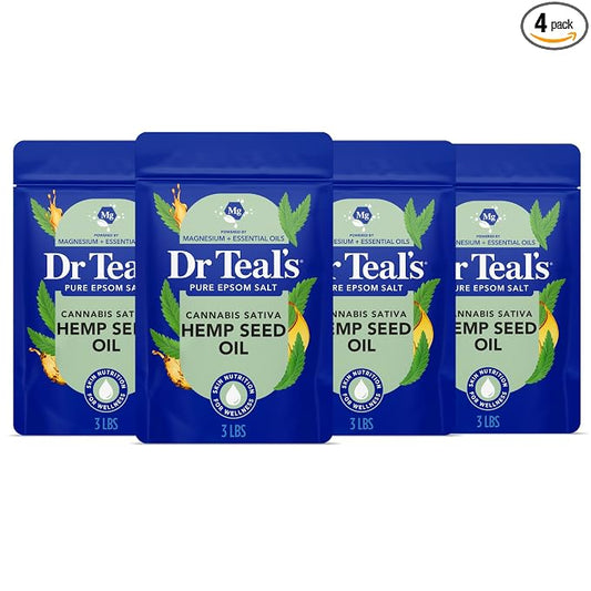 Dr Teal's Pure Epsom Salt, Cannabis Sativa Hemp Seed Oil, 3 lb (Pack of 4)