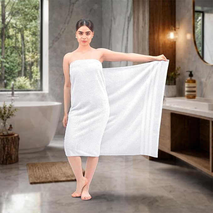 Bath Sheets 2 Pack Extra Large 35 x 70 Inches 600 GSM 100% Ring Spun Combed Uzbek Cotton Bath Towels Oeko-TEX Certified Soft Highly Absorbent Quick Dry – White
