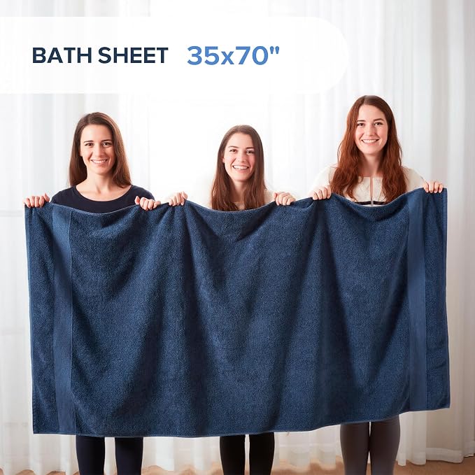 Comfort Spaces Turkish Bath Sheet Set 35x70 Oversized of 2 Piece Large Bath Towels Beach Towel 100% Turkish Cotton Towel Set for Bathroom Luxury Highly Absorbent Ultra-Soft Quick Dry Towel Navy Blue