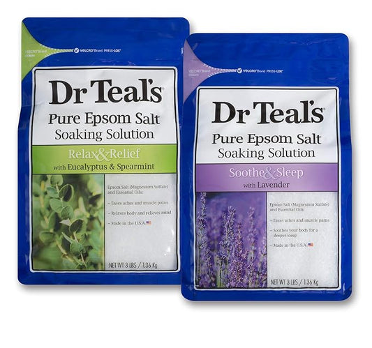 Dr Teal's Epsom Salt Bath Soaking Solution, Eucalyptus and Lavender, 2 Count, 3lb Bags - 6lbs Total