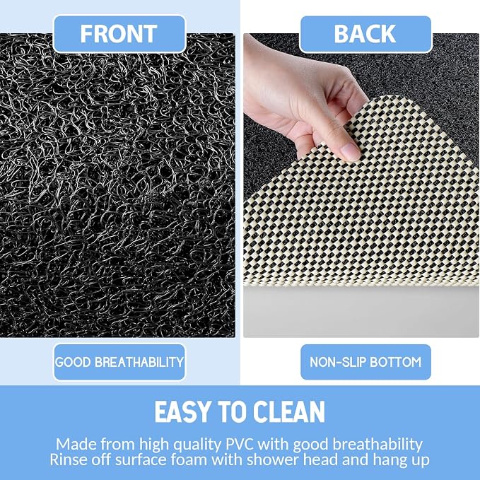 Hargiis Non-Slip Bathtub Mat, 2 Pack Anti Slip Shower Mat, Fast Drying Bathtub Mats, Foot Scrubber Mat, Anti Slip Mat for Tub, Floor, Bathroom, Kitchen, Home, Hotel (Black 24"×16"+24"×16")