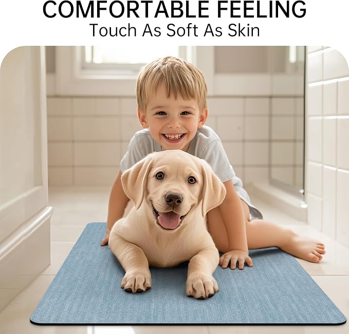 Mecko Bath Mat Rug, Rubber Non-Slip Quick Dry Absorbent Thin Bathroom Rugs Fit Under Door Bathroom Floor Mats-Shower Rug for in Front of Bathtub, Sink, Shower Room(Light Blue,24"x36")