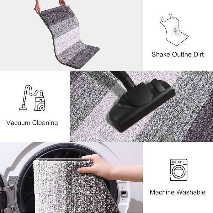 Smiry Dog Door Mat for Muddy Paws, Absorbs Moisture and Dirt, Low-Profile Entryway Mat with Non-Slip Backing, Entry Indoor Outdoor Doormat for Inside Floor (50x30 Inches, Light Grey, Striped)
