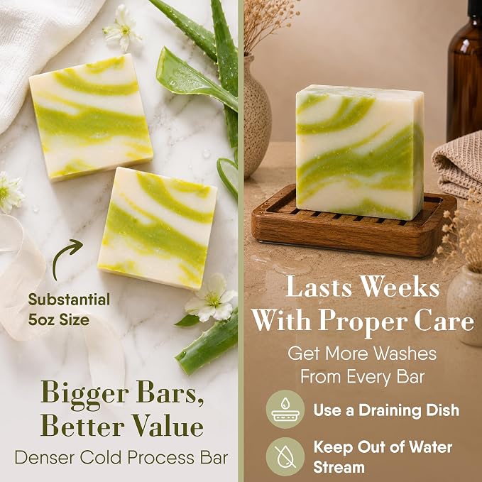 360Feel Cool Fresh Aloe Soap - Made in The USA - Castile Handmade, All-Natural Cold-Processed - Infused with Aloe Vera for Refreshing Cleanse and Creamy Rich Lather (5 oz)