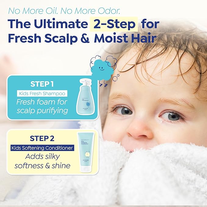 GOONGBE Kids' Fresh Shampoo - Korean Kids Scalp Purifying Shampoo - Gentle Deep Cleansing for Oily, Smelly Scalps - Low pH & Silicone-Free Formula - Allergen Free Scent, 10.1 fl.oz. 2 Pack