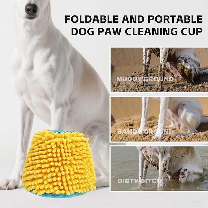 Dog Paw Cleaning Cup Portable Dog Paw Washer with Towel, Leak-Proof Pet Foot Cleaning Bag, 2 In 1 Dog Foot Cleaner with Super Absorbent Cloth, Foldable & Washable, Travel Paw Washer for Dogs & Cats, S