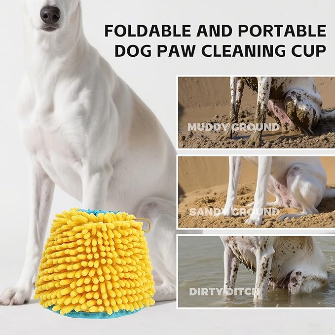 Dog Paw Cleaning Cup Portable Dog Paw Washer with Towel, Leak-Proof Pet Foot Cleaning Bag, 2 In 1 Dog Foot Cleaner with Super Absorbent Cloth, Foldable & Washable, Travel Paw Washer for Dogs & Cats, S