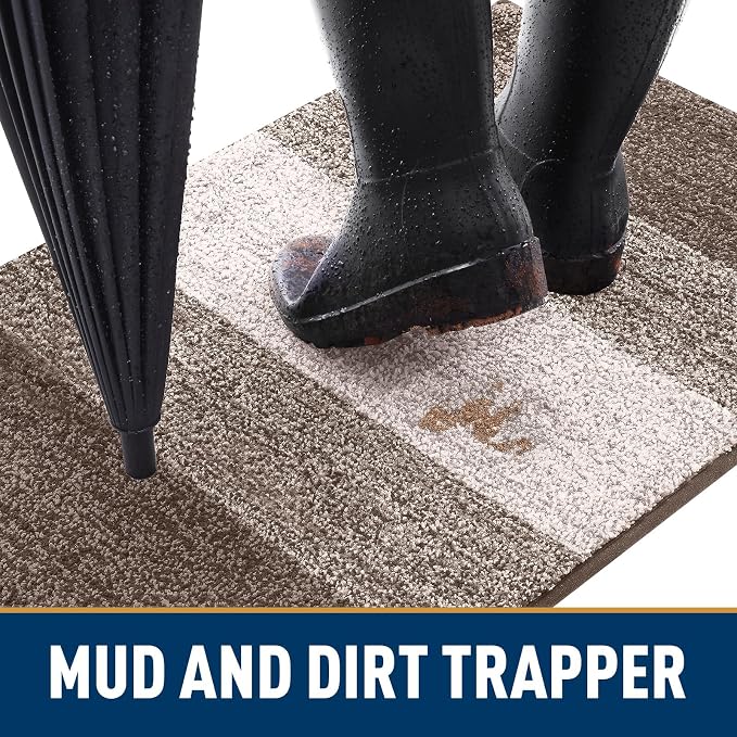 Smiry Dog Door Mat for Muddy Paws, Absorbs Moisture and Dirt, Low-Profile Entryway Mat with Non-Slip Backing, Entry Indoor Outdoor Doormat for Inside Floor (54x24 Inches, Light Brown, Striped)