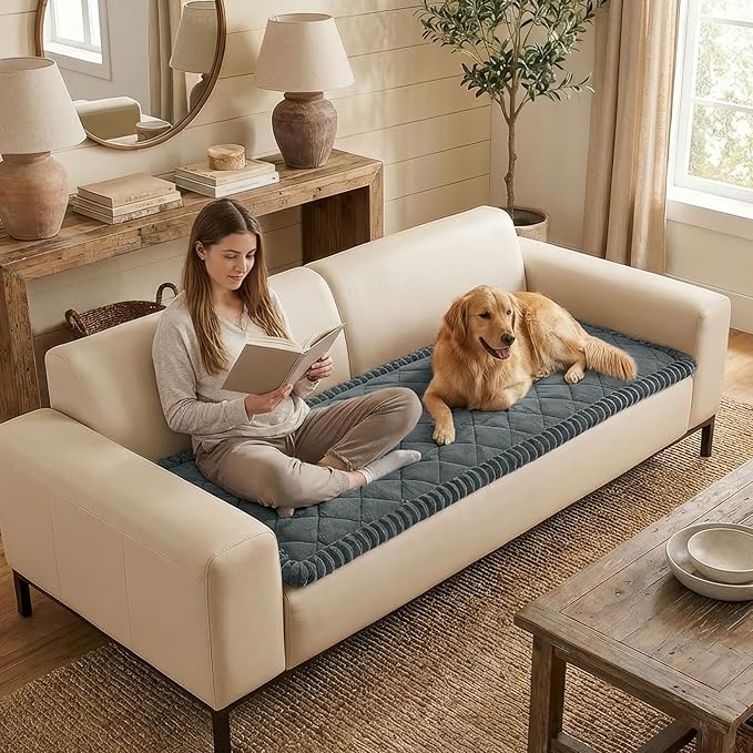 Smiry Couch Cover for Dogs, Non Slip Washable Pet Sofa Protector for Large Dogs, Cats, Fuzzy Plush Sofa Covers for 3 Cushion Couch, Against Fur, Dirt & Scratch Resistant, Dark Grey, 27.6"×82.7"