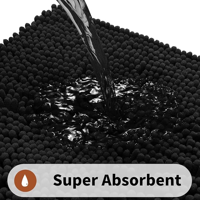 Yimobra Toilet Rugs U Shaped Washable - 24"x20" Non Slip Plush Contour Bath Rugs for Toilet - Super Soft Absorbent Quick Dry Toilet Mats for Bathroom,Black