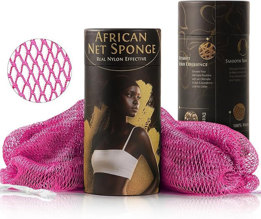 African Net Sponge Authentic Exfoliating Body Scrubber for Shower & Bath, Deep Cleansing Lather for Dead Skin Removal, Back Scrubber Gift for Women & Men（Rose Red）