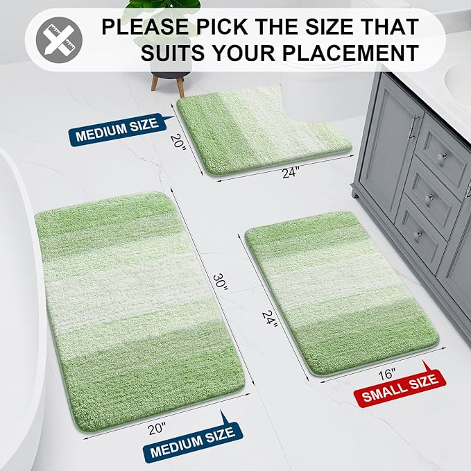 Arotive Microfiber Bathroom Rugs, Shaggy Soft and Absorbent Bath Rug, Thick Plush Machine Washable Dry Bath Mats for Bathroom, Tub and Shower, 24x16, Sage Green, Rectangular