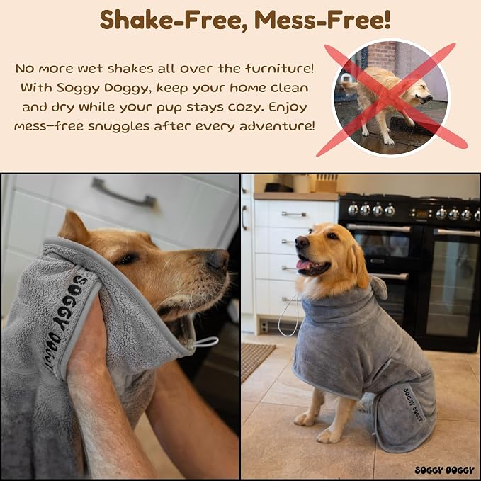 SOGGYDOGGY® US: Luxury Dog Bathrobe, Super Absorbent Microfiber Dog Bath Supplies, Fast Dry in Minutes, Thick & Soft Robe - Pet Grooming, Wash & Pet Hair Dryer - All-Season Dressing Gown (L)