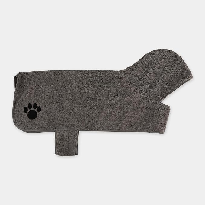 Bone Dry Pet Robe Collection Embroidered Absorbent Microfiber Bath Robe with Adjustable Closure, for Dogs & Cats, Large, Gray
