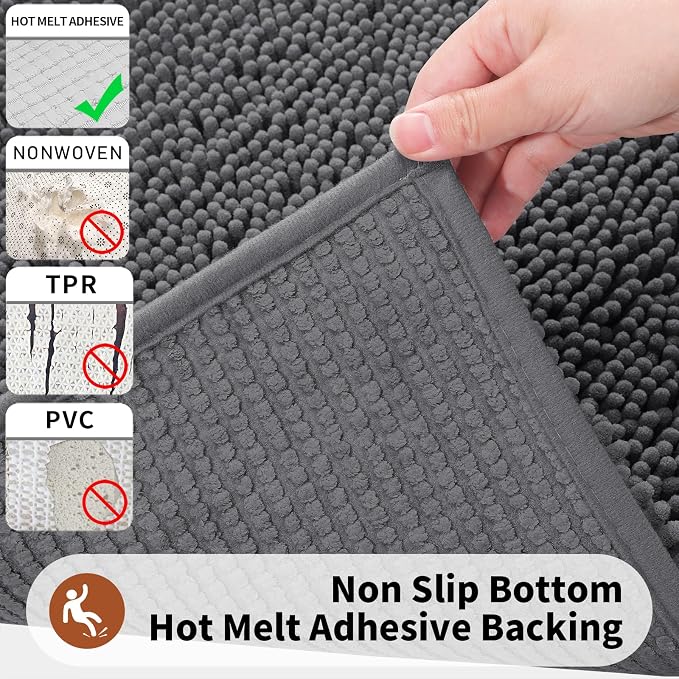 Yimobra Toilet Rugs U Shaped Washable - 24"x20" Non Slip Plush Contour Bath Rugs for Toilet - Super Soft Absorbent Quick Dry Toilet Mats for Bathroom,Dark Gray