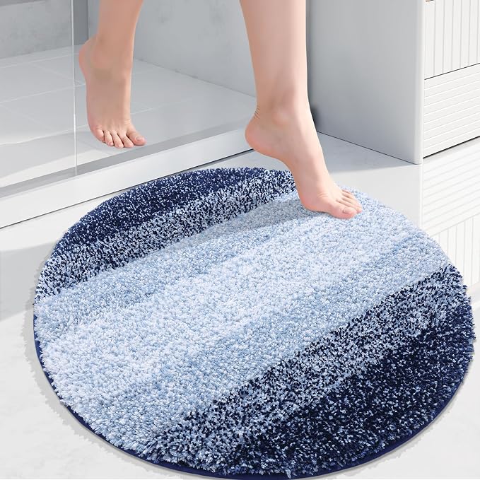 Arotive Microfiber Bathroom Rugs, Shaggy Soft and Absorbent Bath Rug, Thick Plush Machine Washable Dry Bath Mats for Bathroom, Tub and Shower, 24x24, Dark Blue, Round