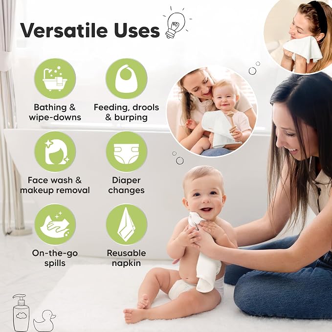 6-Pack Baby Washcloths, Soft Absorbent Washcloths for Face, Body (White) | Viscose from Bamboo Washcloths, Baby Towels, Newborn, Kids, Toddlers, Infant, Gentle on Sensitive Skin, 10x10, Reusable