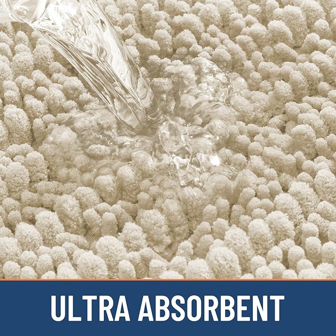 Smiry Bathroom Rugs Mat 47x24, Extra Soft Absorbent Chenille Bath Rugs, Non Slip Rubber Backing Machine Washable Quick Dry Bath Mats for Bathroom Floor, Tub, Shower, Home Decor Accessories, Sand