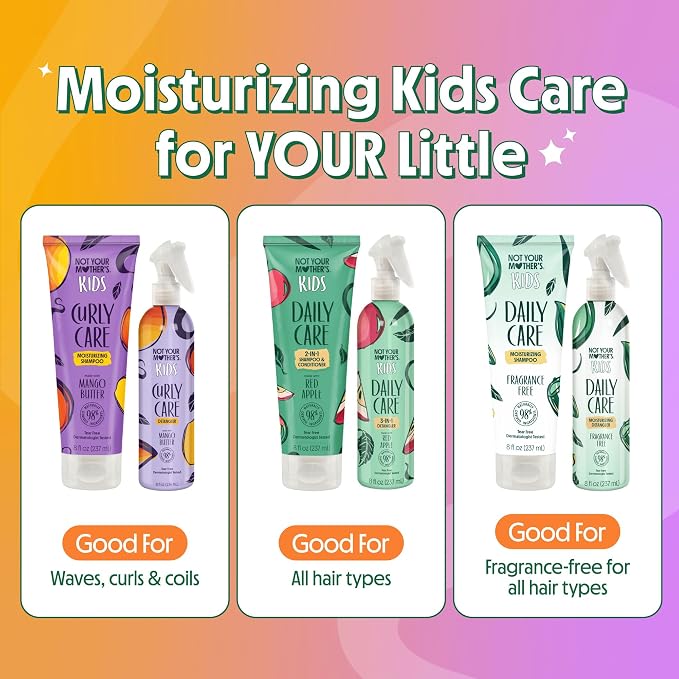Not Your Mother's Kids Daily Care Bundle - Fragrance Free Shampoo, Conditioner, and Detangler (3-Pack) - Scent Free Hair Products for Kids