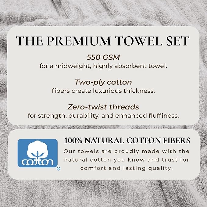 Great Bay Home 4 Pack Bath Towel Set - 100% Cotton Towels - Absorbent & Quick-Dry Towels for Bathroom (Light Grey)