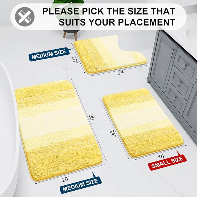 Arotive Microfiber Bathroom Rugs, Shaggy Soft and Absorbent Bath Rug, Thick Plush Machine Washable Dry Bath Mats for Bathroom, Tub and Shower, 24x16, Yellow, Rectangular