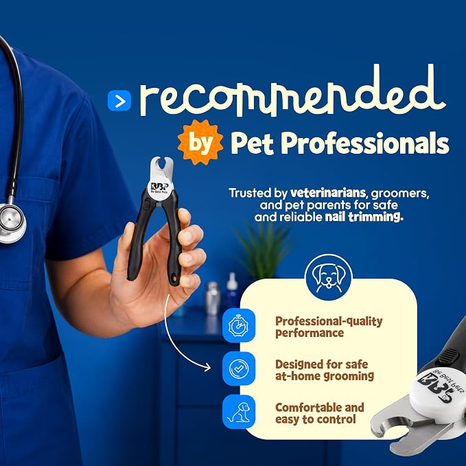 Be Best Pets Pet Nail Clippers for Dogs & Cats - Professional Nail Trimmer with Safety Guard & Sharp Stainless-Steel Blades - Non-Slip Handle Pet Grooming Clippers for All Breeds - Nail File Included