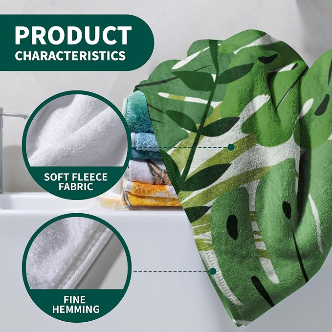 Tropical Palm Leaves Bath Towels Green Botanical Shower Towel Jungle Leaf Pattern Towel for Bathroom Gym Spa