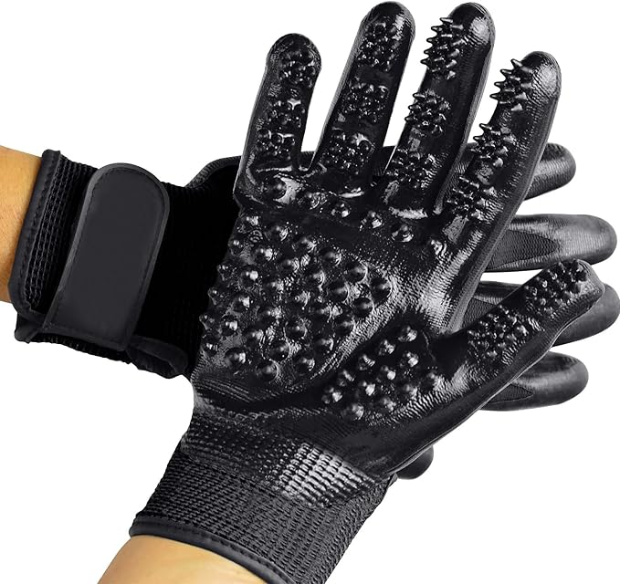 Pet Grooming Glove – Patented Rubber-Massage Shedding Bath & Hair Remover for Dogs, Cats & Livestock – Lightweight, Flexible, Secure Fit (Black)