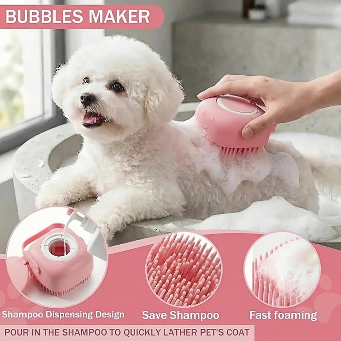 4PCS Dog Bath Kit & Dog Brush Kit for Dogs & Cats - Professional Pet Grooming Tools Set with Shedding Brush, Bath Scrubber, Dematting Comb & Storage Bag - Complete Dog Washing Essentials, Pink