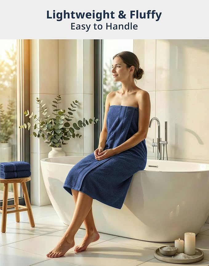 LANE LINEN 100% Mercerized Cotton Towels Set 12 – Zero Twist, 4 Bath Towels, 4 Hand Towel & 4 Washcloths, Stays Plush After Washes, Ideal for Spa, Hotel & Family Bathrooms, Highly Absorbent – Navy