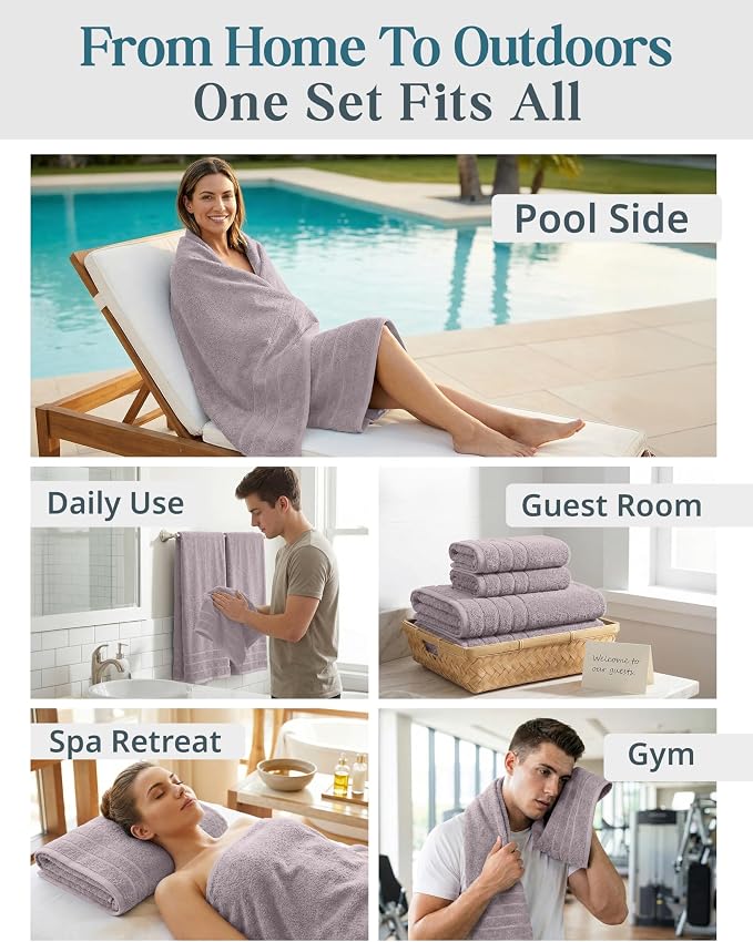 CASA PLATINO 100% Cotton Bath Towel Set 8 Pcs - Soft, Absorbent & Pre Shrunk - 2 Bath, 4 Washcloths, 2 Hand Towels for Bathroom - Machine Washable, OEKO TEX Certified & Sustainably Produced - Platinum