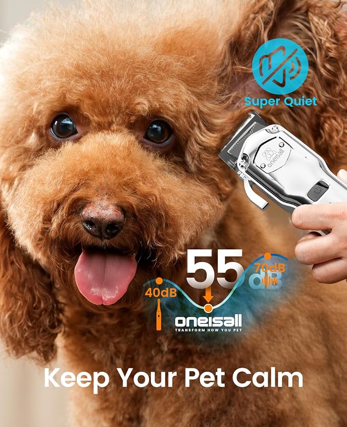 oneisall Professional Dog Grooming Clippers for Thick Hair | 4 Metal Combs,Stainless Steel Blades,Rechargeable Cordless,Low Noise,4H Runtime,IPX7 Waterproof,LED Display,676PRO