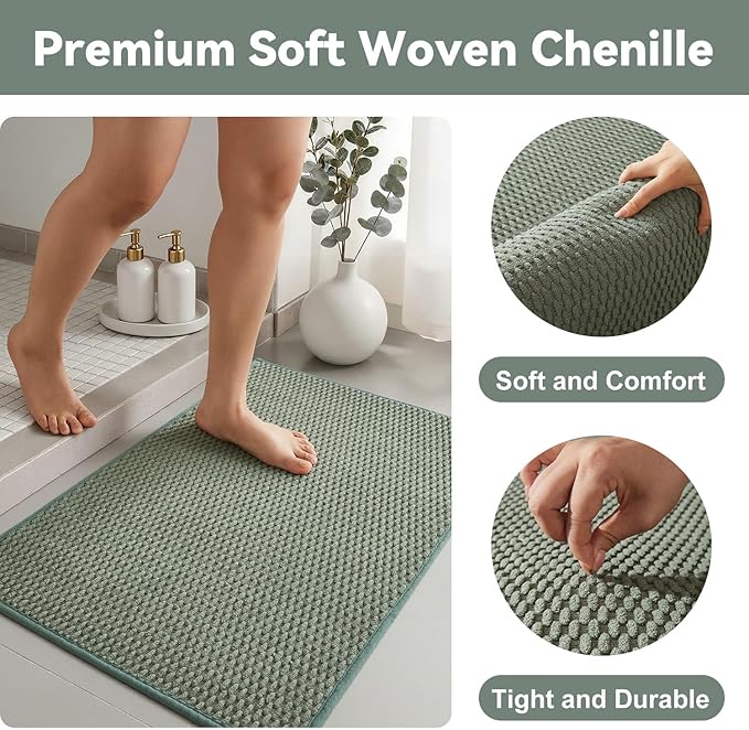 Triohero Bathroom Rugs Non Slip Washable, Super Absorbent Thin Bath Mat Quick Dry Low Pile Bathroom Rug, Sage Green 24"x36"