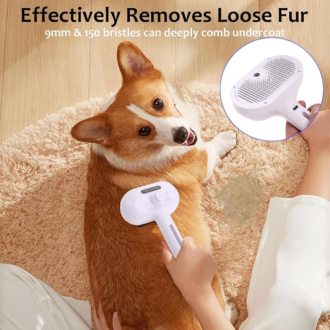 for Dogs & Cats – 3-in-1 FreshFur Shower Brush with Steam, Magic Pet Hair Grooming Tool for Long/Short Fur – Better Dog Bath Brush & Cat Steam Brush for Shedding, Detangling &Deep Cleaning