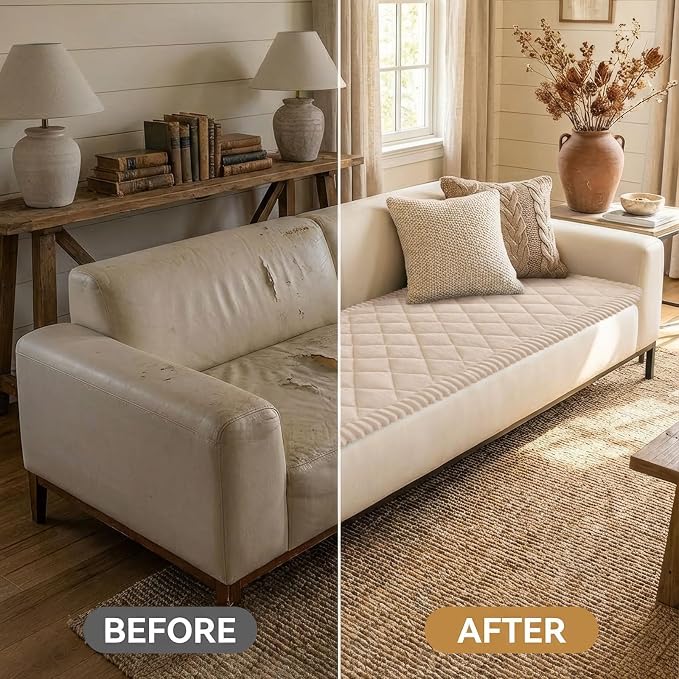 Smiry Couch Cover for Dogs, Non Slip Washable Pet Sofa Protector for Large Dogs, Cats, Fuzzy Plush Sofa Covers for 3 Cushion Couch, Against Fur, Dirt & Scratch Resistant, Apricot, 27.6"×88"