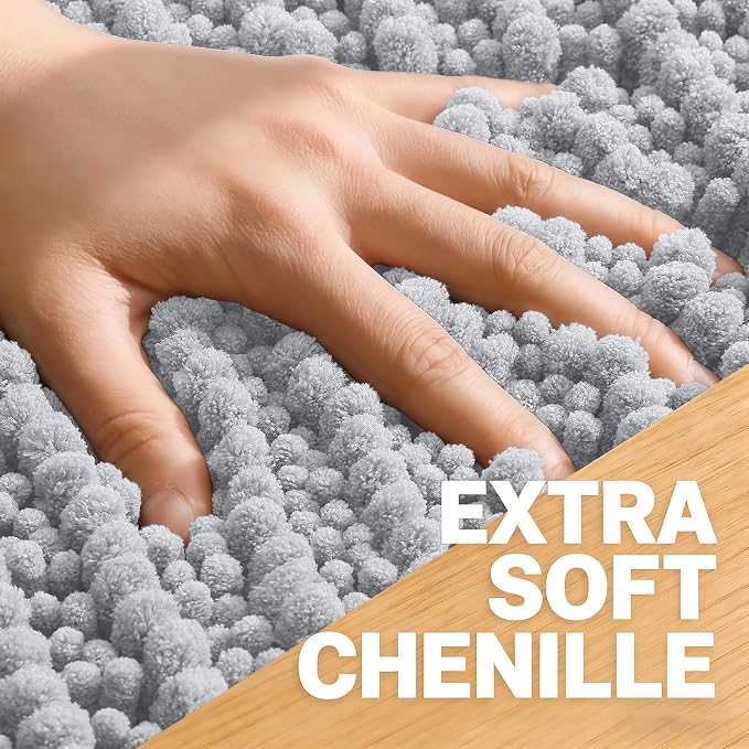 OLANLY Bathroom Rug Mat 30x20, Thick Soft and Absorbent Chenille Bath Mat, Non-Slip Rubber Backing, Machine Washable Quick Dry Bath Rugs for Tub Shower Floor, Home Decor Accessories, Light Grey