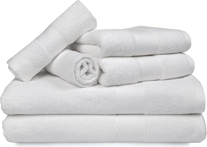 MAURA Premium Bath Towel Set 100% Cotton. 6 Piece Ultra Absorbent Quick Dry Soft Terry Bath Towels for Bathroom, Hotel and Spa Quality, White
